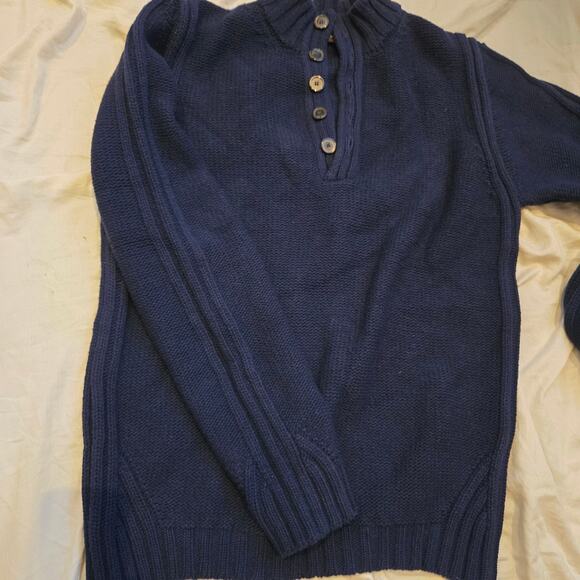 Ermenegildo Zegna Wool Sweater Size XL/54 Navy Chunky Mock Neck 5 Button - Picture 4 of 14
